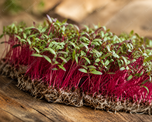 Fresh Beetroot Microgreens from Ekobound. Sustainably grown, harvested fresh, and delivered across Bangalore. Perfect for salads, wraps, smoothies, and healthy everyday meals.