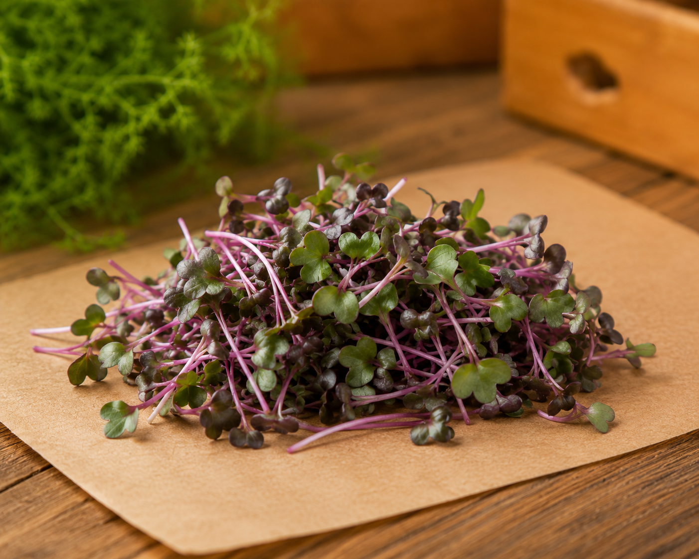 Red Cabbage Microgreens from Ekobound. Mild, crisp, and naturally vibrant with beautiful purple stems. Sustainably grown and harvested fresh for delivery across Bangalore. Perfect for salads, wraps, smoothies, grain bowls, and gourmet garnishes.