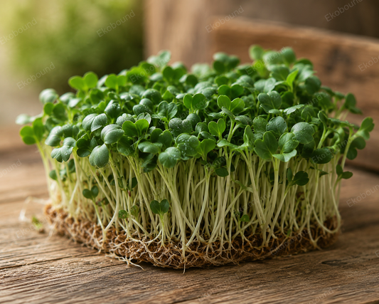 Fresh White Radish Microgreens from Ekobound. Crisp, peppery, sustainably grown, and harvested fresh for delivery across Bangalore, Karnataka, India. Perfect for salads, wraps, sandwiches, and healthy meals.
